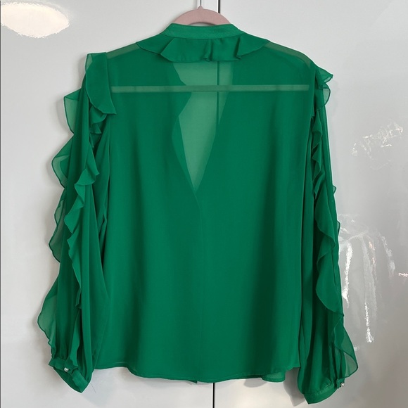 Zara Emerald Green Ruffle Sleeve Blouse Mandarin Collar, Size M - Picture 7 of 10